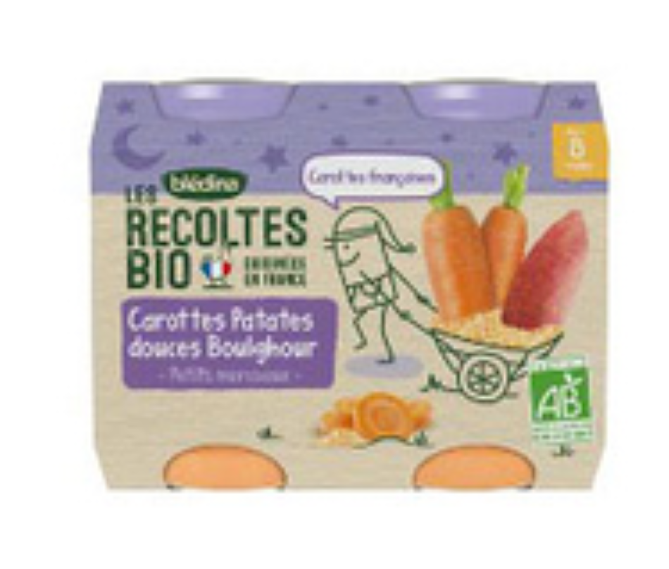 Bipack bio Carotte Patate douce boulghour - 2 Pot/200g - Blédina - DDM 01/2025