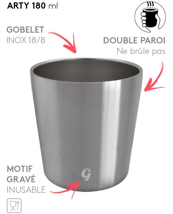 Tasses à café doubles parois en inox - Lot de 2 - ARTY - Gaspajoe