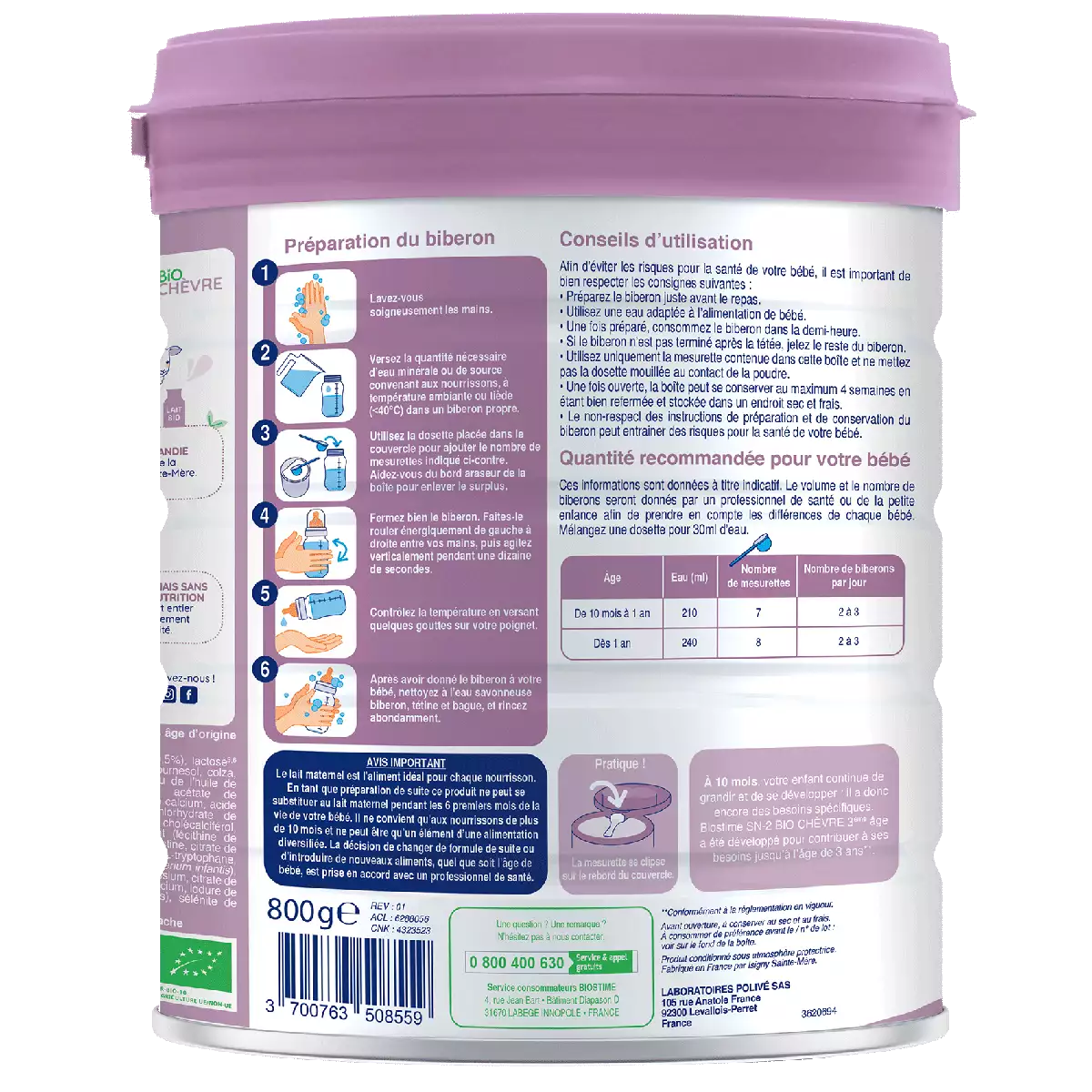 Lait infantile bio au lait de chèvre - 3ème age - 10+ mois / Biostime