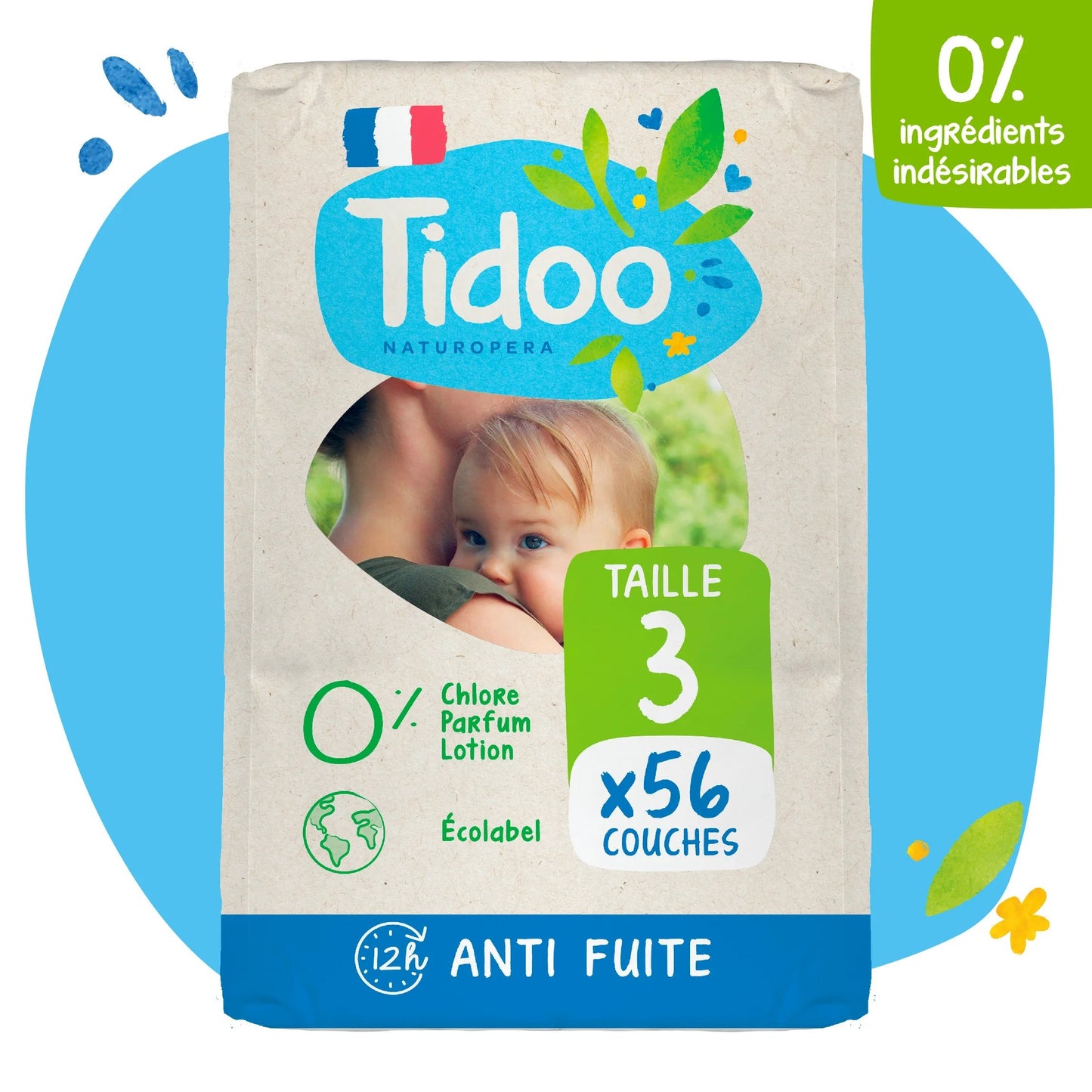 Couche jetable night & day - T3 -4 à 9 kgs - 56 couches- Tidoo