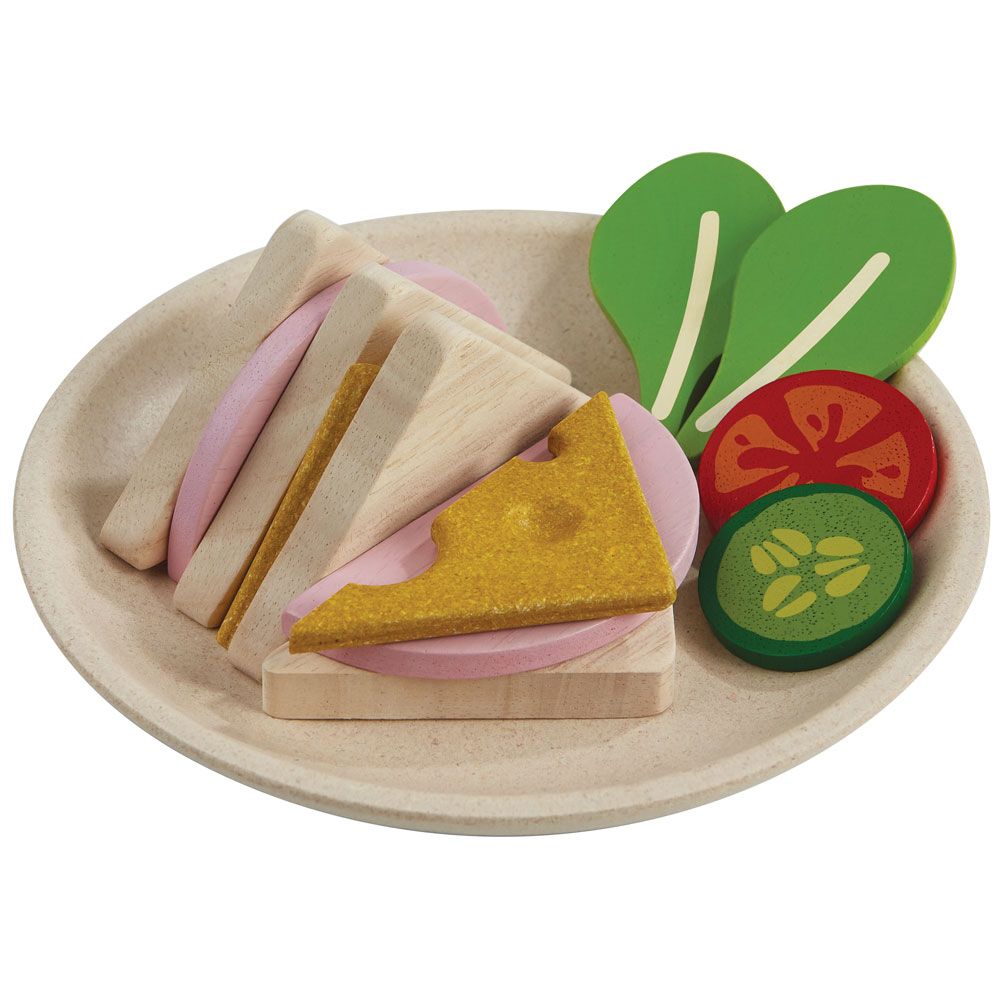 Le sandwich triangle avec tous ses ingrédients, pour jouer à la dinette, en bois, plan toys