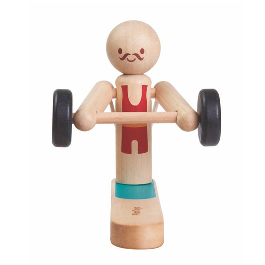L'athlète haltérophile, pour auguiser ses sens, jouet en bois dès 3 ans, Plan toys