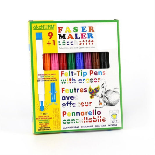 Feutres à l'eau avec effaceur - OKOENORM - boite de 9+1 - Pointe large
